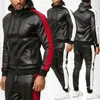 Tracksuits voor heren Maxbarley Men's Pu Leather Hoodies Set 2 -delige casual sweatsuitkapje met capuchon en broek joggingpak tracksuits's's