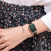 손목 시계 스타일 시계 여성 시계 최고의 패션 직사각형 작은 녹색 숙녀 석영 손목 시계 reloj mujerwristwatches wristwatcheswris