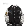 Sensir School Jacket American Pu Leather Stitched Tweed Baseball Suit High Street Oversize Loose varsity jacket Men 220819
