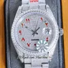 RF 40 126334 ETA A2824 Orologio automatico da uomo con quadrante in diamanti con pavé di diamanti, scritta araba rossa, diamanti completamente ghiacciati, bracciale in acciaio Oyster 904L, orologi gioielli Puretime F02e5