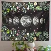 Moon phase de tapis mur suspendu vert olive feuille noire de fleur noire de chambre boho décoration de chambre décoration j220804