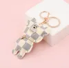 Cute Bear Keychains Rhinestone PU Leather Flower Key Ring Car Key chain Jewelry Bag Charm Animal Keyring Holder