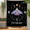Psychedelic Butterfly Carpet Wall Hanging Moon Flowers Rugs Black Wildflower Aesthetic Cloth For Bedroom Dorm J220804