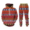 Calças de capuz estampadas Conjunto de tracksuit feminino masculino de 2 peças de manga longa de manga longa Africana Dan 220819