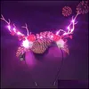 Decorative Flowers Wreaths Led Glow Simation Pink Blue Butterfly Flower Branch Christmas Headband Headdress Party Decorati Bdesybag Dhx0F