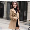 Autumn Winter Women s Woolen blends Jacket Korea Double Breasted Slim Mid Length Coat Solid Casual Female Outwear Trench 220818