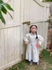 2022 Sonbahar Koreli Kızların Uzun Kollu Lotus Yaprak Yakası Elbise Çocuk Retro Prenses Elbise Y220819
