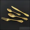 Dinnerware Sets 16Pcs Gold Tableware Stainless Steel Cutlery Set Forks Knives Spoons Kitchen Dinner Fork Spoon Knife Drop Deli Mxhome Dhroq