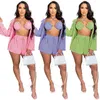 Groothandel tracksuits Sexy Bikini's Three Piece Dames set Fall Cardigan Wide Leg broek Mini Shorts Boutique Clothing