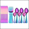 Dinnerware Sets Cutlery Set Stainless Steel Rainbow Spoon Fork Knife Drop Delivery 2021 Home Garden Kitchen Dining Bar Yydhhome Dhzl1