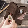 Watch Boxes & Cases Rustic Leather 2-Slot Box Luxury Pouch With Zipper Portable Organizer Bag Holds 2 Watches BrownWatch