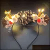 Fleurs décoratives Couronnes Enfants Adts Bandeau Mignon Led Glowing Elk Antlers Renne Cerf Chat Oreille Light Up Party Festival Y Bdesybag Dhwgm