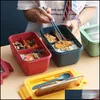 Servis uppsättningar Grid Microwave Lunch Box Portable Japan fack Bento enkel stil fruktsallad container förvaring för barn mxhome dhmks