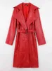 Trench in pelle nerazzurra autunno lungo allentato con stampa coccodrillo rosso per donna Cintura doppio petto impermeabile impermeabile moda T220810