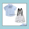 Kl￤der s￤tter Europe Summer Sp￤dbarn Baby Boys Set Kids Bowtie Kort ￤rmskjorta och Suspender Gentleman Boy 2pcs Children Outf MxHome DH9BP