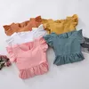 Girl's Dresses Spring And Autumn 0-5-year-old Girls' Solid Cotton Linen Dress Children's Flying Sleeve Bow Princess Skirt Sweet Casu