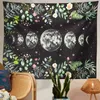 Moon phase de tapis mur suspendu vert olive feuille noire de fleur noire de chambre boho décoration de chambre décoration j220804