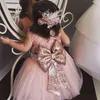Flickor juldräkt för barn 2 år födelsedagsfest spets stor båge prinsessan klänning småbarn baby dopklänning