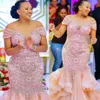 2022 plus size arabic aso ebi rosa sereia vestidos de baile sexy de renda de renda ￠ noite festa formal de segunda recep￧￣o vestidos de noivado de anivers￡rio ZJ540