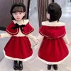 Kids Plus Velvet Shawl Dress For Girls Baby Kids Winter New Children Korean Fashion Sweet Christmas Dress Y220819