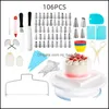 Baking Pastry Tools Cake Turntable Set 106Pcs Sile Kitchen Flower Mouth Muffin Cup Two-Line Layerer Decoration Tool 61Pcs Dro Mjbag Dhtt0