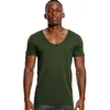 Camisetas masculinas de pescoço profundo v slim fit slim manga curta camiseta para homens de baixa corte vee camisetas de camiseta masculina invisível summemen casual