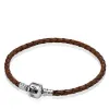 Moments Single Woven Leather Bracelet - Brown 925 Sterling Silver StudsFits European Pandora Style Fashion Jewelry Charms Beads Andy Jewel 590705CBN-D