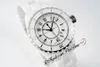 East J13 33mm H0968 Szwajcarski kwarc panie zegarek Korea Ceramiczna biała tarcza Czarna czarna liczba markery ceramika