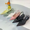 Hochwertige Sandalen Dreieck Sexy Gaze Strass Dekorative Calico Damen Kleid Schuhe Luxus Designer Glattleder Absatz
