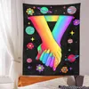 Psychedelic Planet Tapestry Houd je handmuur hangende hippie zwarte tapijten starry sky achtergrond worp cover decor j220804