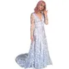 Langarm Boho Hochzeitskleid Stern Pailletten A-Linie Strand Brautkleider 2022 Sexy tiefer V-Ausschnitt Landbrautkleider Romantische Robe De Mariage