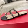 Classic Women Sandals Luxury Sexy Rivets Slippers Foam Slides Designer Sliders Real leather Summer Woman Beach Flat Heels Lady Flip Flops