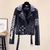 women's Leather & Faux Punk Women PU Jacket Gothic Printed Winter Zipper Long Sleeve Rivet Female Casual Overcoats Streetwear Motorcycle Coa s78X#