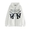 Women's Jackets Vintage Angel Print Oversized Hoodies Female Zip Up Long Sleeve 220823