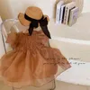 Bebê temperamento vestido de princesa francês plissado crianças roupas verão fada criança fofo fio vestido boutique roupas