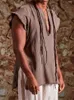 Vintage Loose Cotton Linen Outfits Men Kort ärm toppar och shorts Set Summer Casual Fashion Mens Two Piece Suits Streetwear T220819