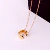 C-shaped mesh influx of people split pattern four-claw single diamond pendant necklace titanium steel jewelry