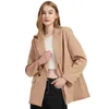 Autumn and spring women s blazer jacket casual solid color double breasted pocket decorative coat 220819