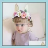 Hårtillbehör Europe Summer Baby Girls Floals Headband Bunny Flower Crown Pography Props Band Accessory MxHome Drop Deliver MxHome Dhkoq