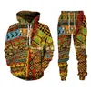 Calças de capuz estampadas Conjunto de tracksuit feminino masculino de 2 peças de manga longa de manga longa Africana Dan 220819