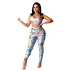 Women's Two Piece Pants Starfish Print Joggers Women Sets Runway Fashion 2022 Summer Vacation Club Outfits Sexy Crop Top And Leggings Pieces