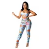 Kvinnors tvåbitar byxor Starfish Print JOGGERS Kvinnor Set Runway Fashion 2022 Summer Vacation Club Outfits Sexig Crop Top and Leggings Pieces