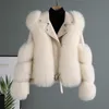 Designer Vêtements Femmes Vestes Furry Brown Recadrée Femmes Fausse Fourrure Manteau avec Fourrure De Renard Hiver Mode Moto Style Fourrure En Cuir Veste Femme Pardessus À La Mode