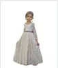 Girl's Dresses Bohemian Ankle Length Jewel Flower Girl Dress Long Sleeve Party For Rustic Boho Lace Gowns With BowGirl's
