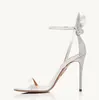 Lyxvarumärken Lady Sandal Sexig High Heels Bow Tie 105mm Crystal-embelled Satin Sandaler Wedding Party Dress Shoes With Box