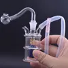 Gros coloré petit narguilé 10mm femelle style spirale double joint verre d'eau dab rig tuyau bong avec bol de brûleur à mazout et tuyau de paille en silicone pour fumer