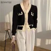 Kvinnors stickor Tees Cardigan Woman Trendy Soft Elegant Button Office Ladies Casual Korean Style Retro Chic All-Match Ankomst Knitting V-NEC