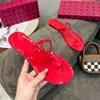 Designer damer tofflor ren gelé sandaler mode platt enkel havssemester flip flop 36-42 meter med låda