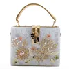 High Quality Flowers Diamond Women Evening Bag Vintage Acrylic Ladies Handbag Box Clutches Wedding Party Shoulder Bags 220819