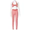 Pantaloni a due pezzi da donna Sunny Y.j.Plaid Donna 2 Set Halter Crop Top Vita alta Legging Suit Abiti coordinati Abbigliamento festival Abbigliamento sportivo Fi